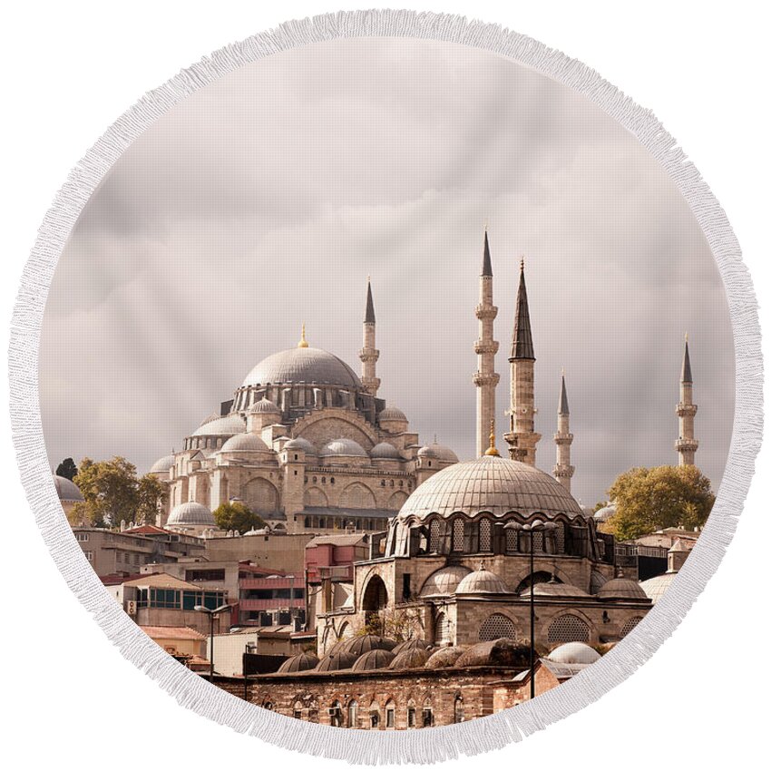 Istanbul Round Beach Towel featuring the photograph Sunlit Domes by Rick Piper Photography