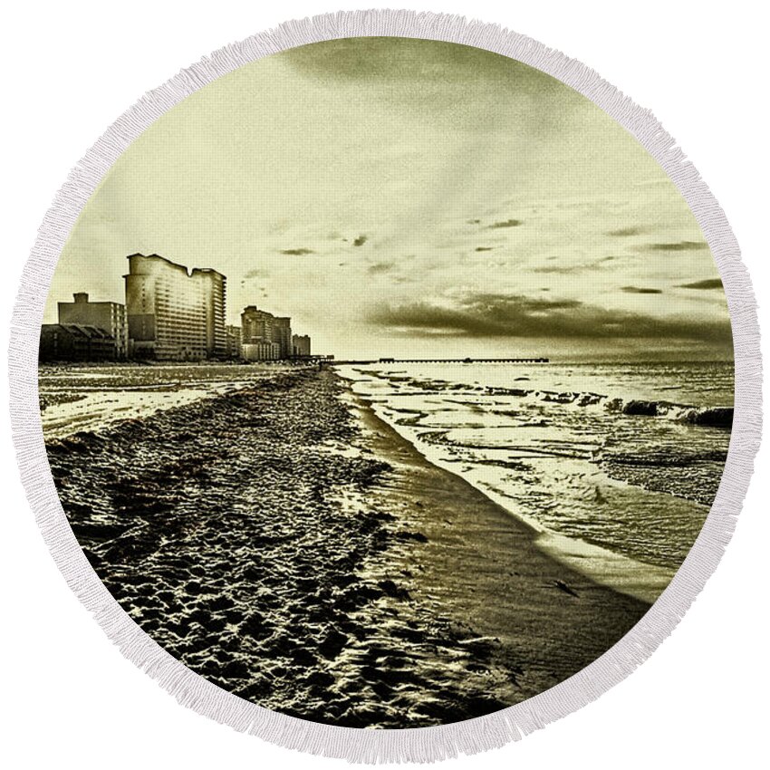 Palm Round Beach Towel featuring the digital art Sunny Beach by Michael Thomas