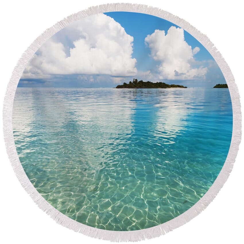 Tropical Round Beach Towel featuring the photograph Sunny Invitation For YOU. Maldives by Jenny Rainbow