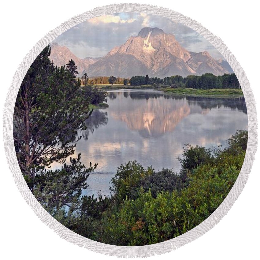 Grand Teton National Park Round Beach Towel featuring the photograph Sunrise at Oxbow Bend 3 by Marty Koch