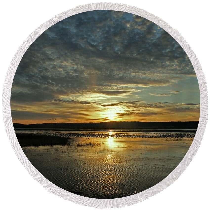 Sunrise Round Beach Towel featuring the photograph Sunrise Arrivals by Elizabeth Winter