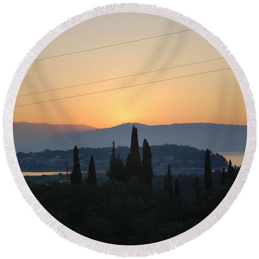 Corfu Round Beach Towel featuring the photograph Sunrise In Corfu by George Katechis