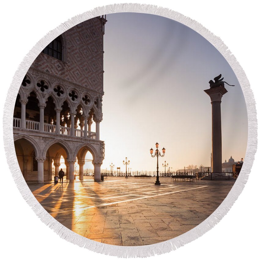 Venice Round Beach Towel featuring the photograph Sunrise in St Marks square Venice Italy by Matteo Colombo