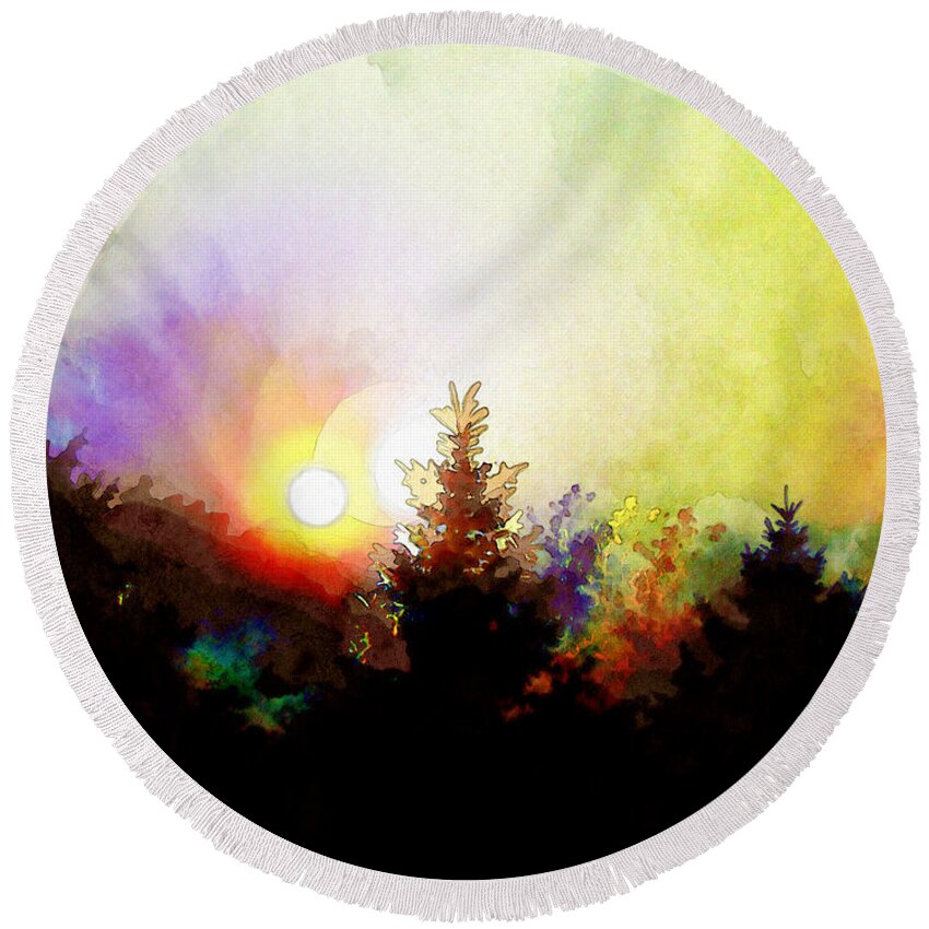Sun Round Beach Towel featuring the digital art Sunrise In The Forest by Phil Perkins