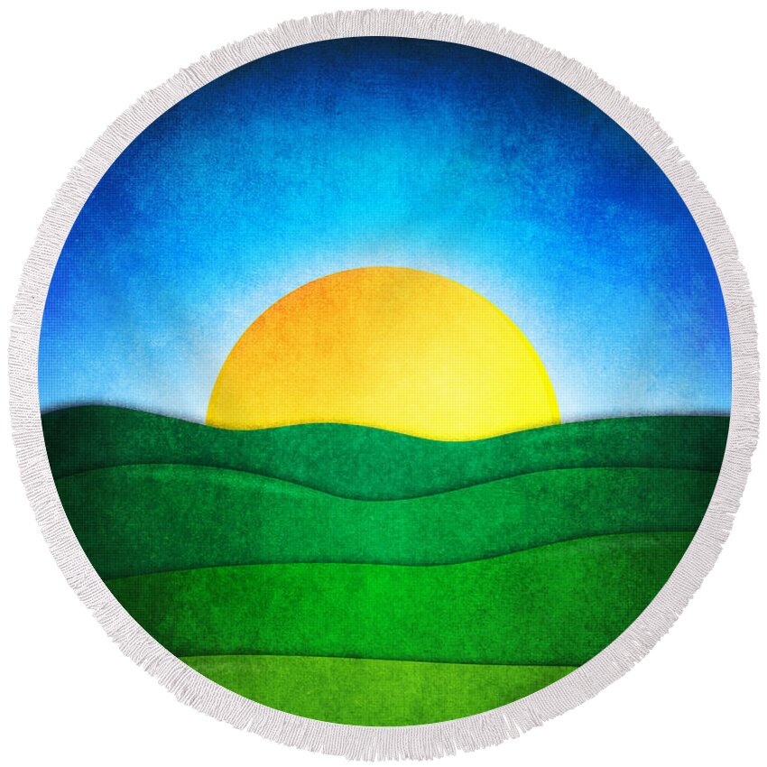 Sunrise Round Beach Towel featuring the digital art Sunrise In The Valley by Phil Perkins
