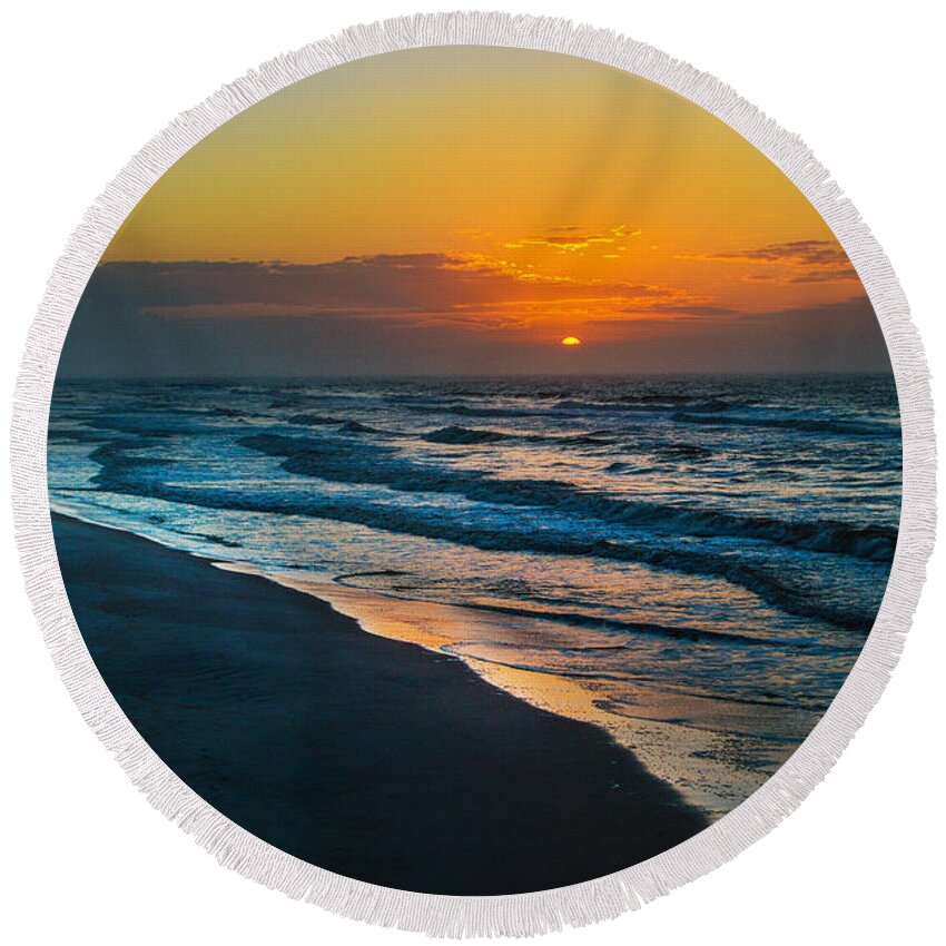 Palm Round Beach Towel featuring the digital art Sunrise on the Lonely Beach by Michael Thomas