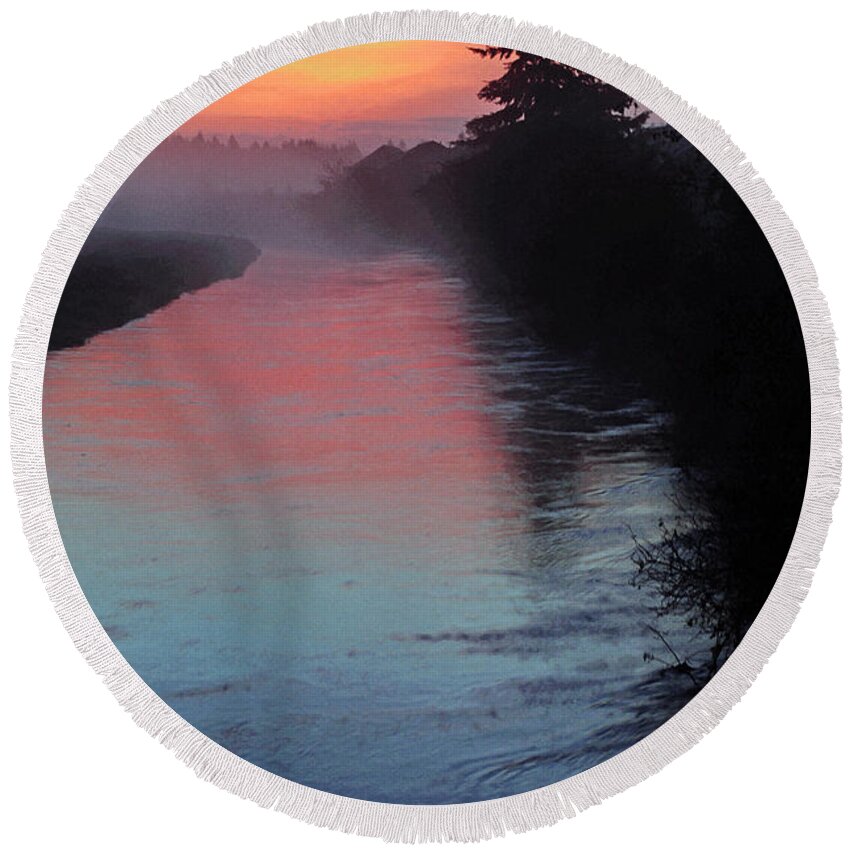 Sunrise Over The Canal Round Beach Towel featuring the photograph Sunrise over the Canal by Tikvah's Hope
