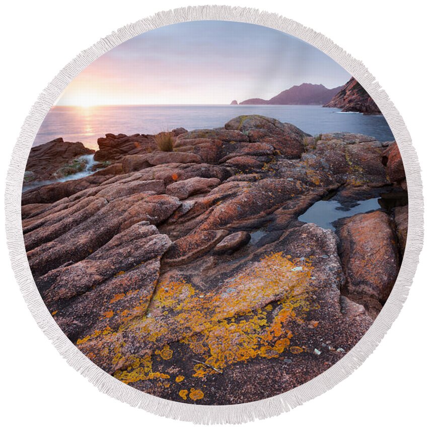 Cliff Round Beach Towel featuring the photograph Sunrise over the coast of Tasmania Australia by Matteo Colombo