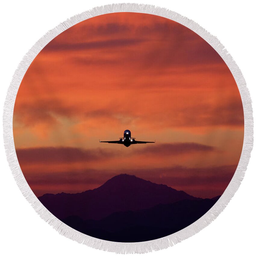 Palm Springs Round Beach Towel featuring the photograph Sunrise Takeoff by John Daly