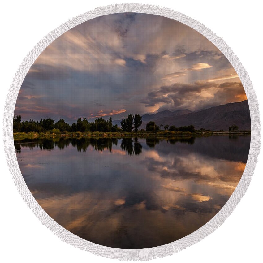 Sunset Round Beach Towel featuring the photograph Sunset at the Pond by Cat Connor