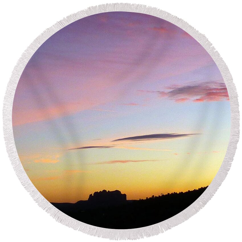 Sunset Round Beach Towel featuring the photograph Sunset Autumn Sedona by Mars Besso