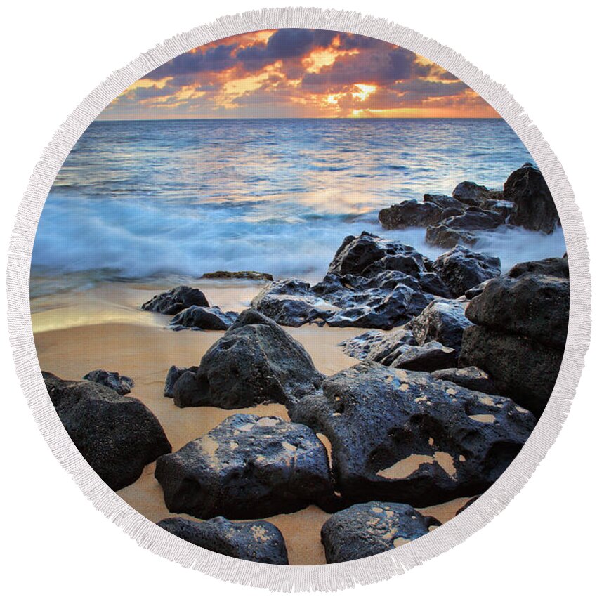 America Round Beach Towel featuring the photograph Sunset Beach by Inge Johnsson