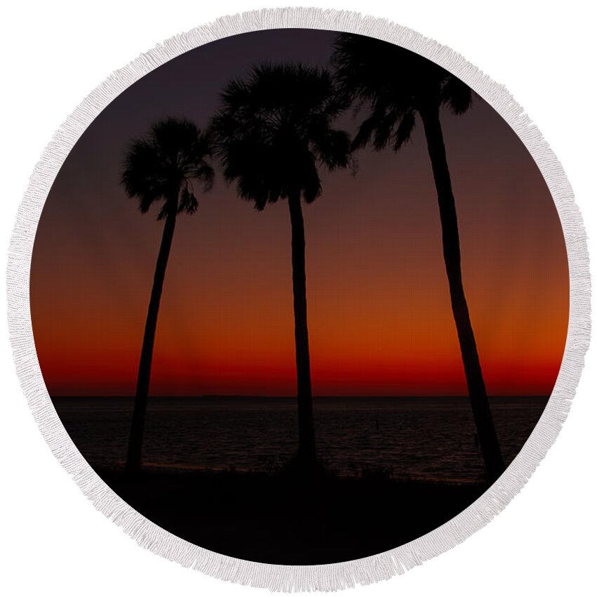 Florida Round Beach Towel featuring the photograph Sunset Beach Silhouette by Jerry Nettik