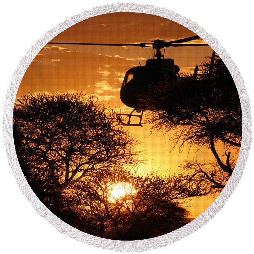 Eurocopter As350 B3 Ecureuil (squirrel) Round Beach Towel featuring the photograph Sunset Blades by Paul Job