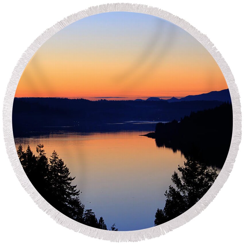 Sunset Round Beach Towel featuring the photograph Sunset from the Deck by Edward Hawkins II
