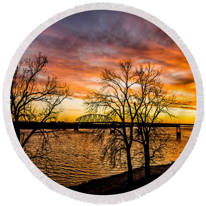 Sunset Round Beach Towel featuring the photograph Sunset from the Walkway by Paul Brooks