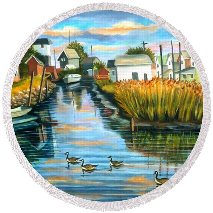 Landscape Round Beach Towel featuring the painting Sunset In Hamilton Beach by Madeline Lovallo