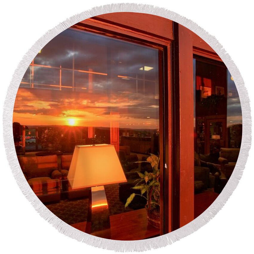 Mckeever Lodge Sunset Round Beach Towel featuring the photograph Sunset In The Lobby by Adam Jewell