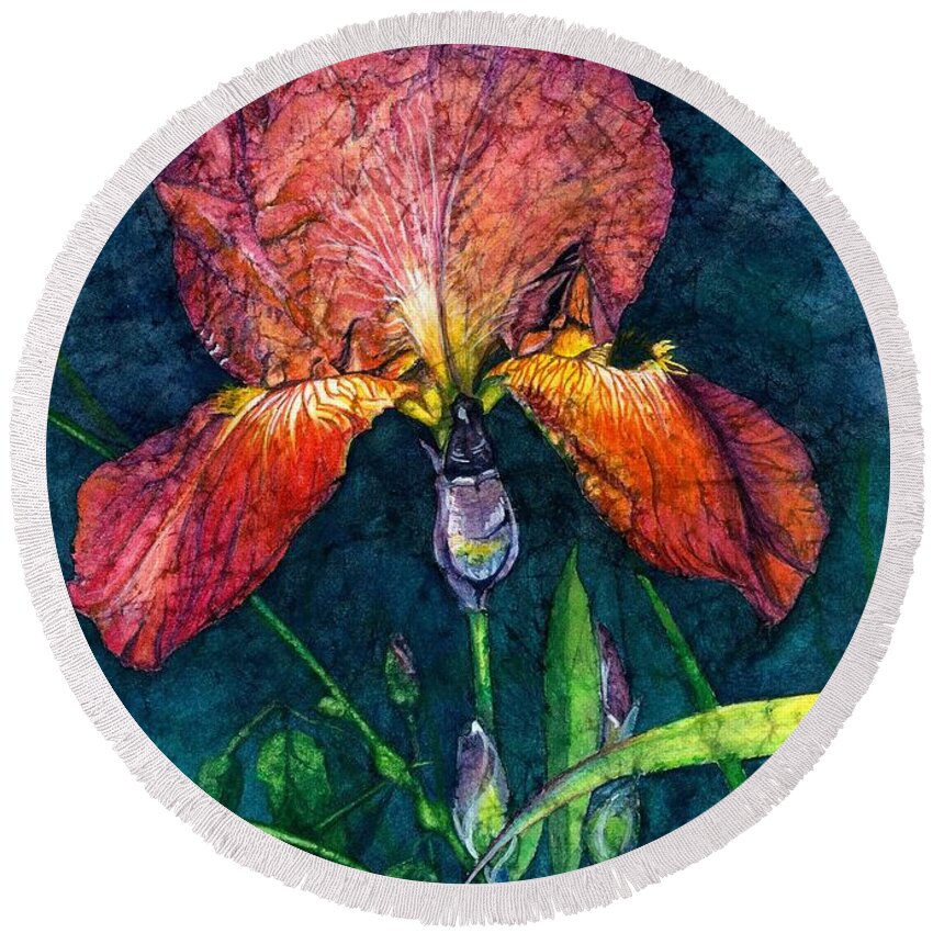 Flower Round Beach Towel featuring the painting Sunset Iris by Barbara Jewell
