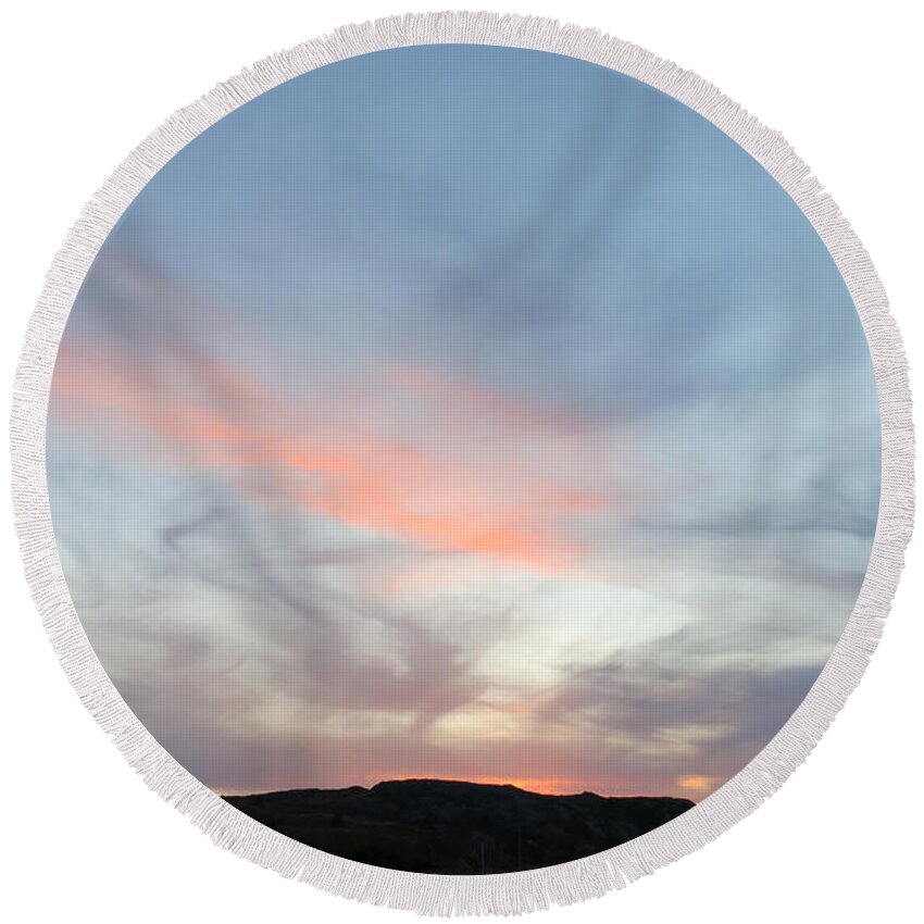 Sunset Round Beach Towel featuring the photograph Sunset Over Monhegan by Jean Macaluso