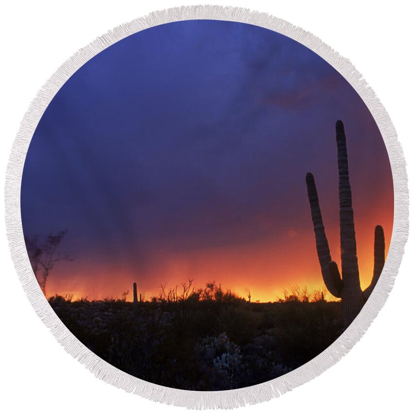 Arizona Round Beach Towel featuring the photograph Sunset Over Sonoran Desert by Adam Sylvester