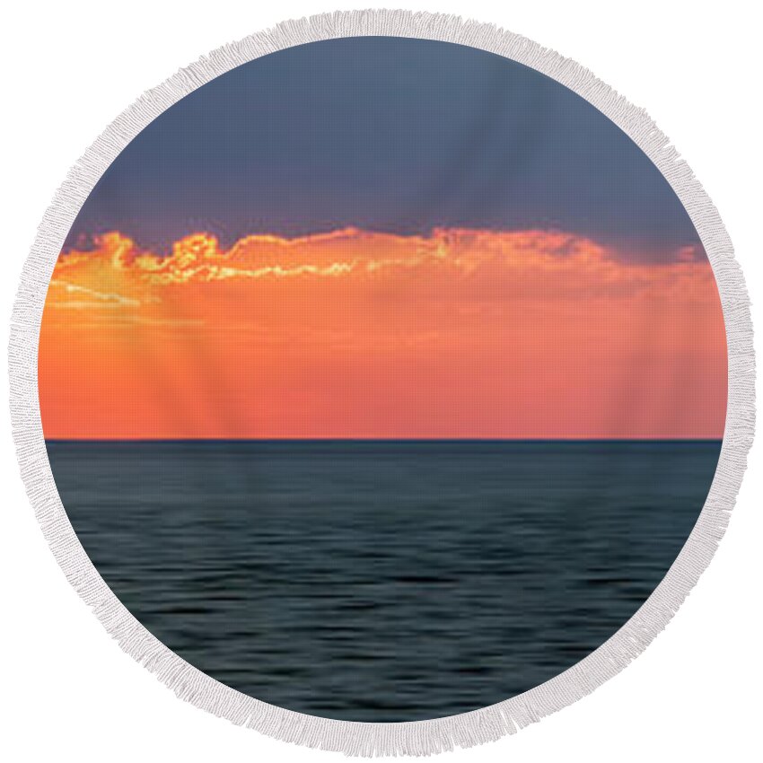 Sky Round Beach Towel featuring the photograph Sunset panorama over ocean by Elena Elisseeva
