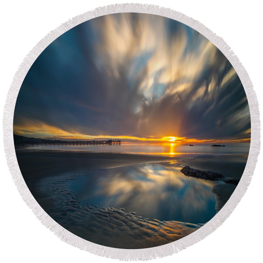 California; Sunset; Clouds; Seascape; La Jolla; Surf; Ocean; San Diego; Waves Round Beach Towel featuring the photograph Sunset Reflections in San Diego square version by Larry Marshall