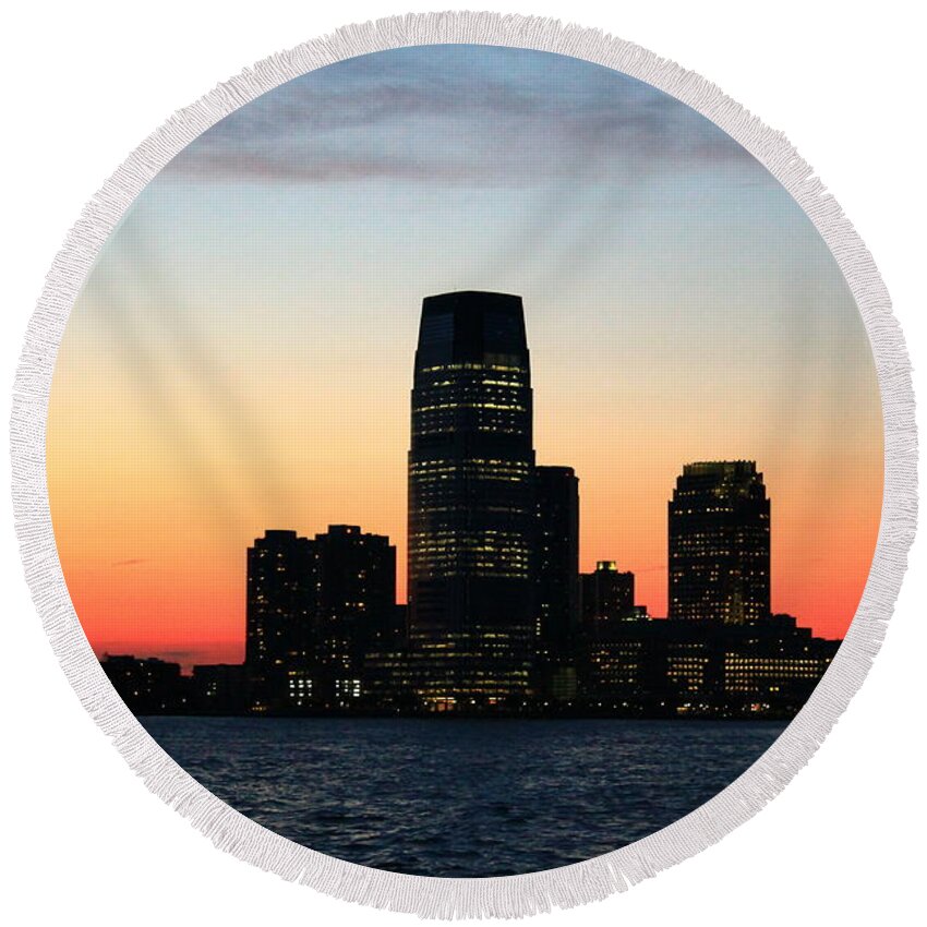 Sunset Round Beach Towel featuring the photograph Sunset Skyline by Catie Canetti
