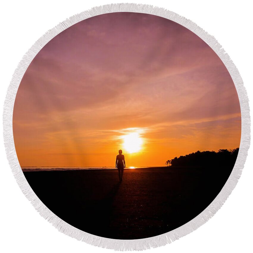 Beautiful Round Beach Towel featuring the photograph Sunset Walk by Nicklas Gustafsson