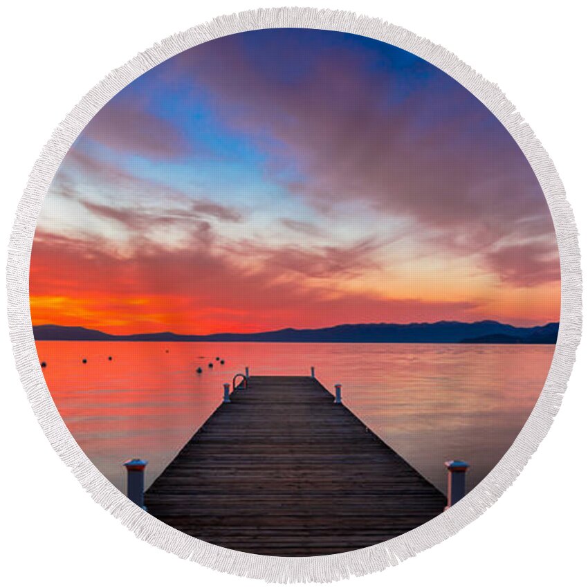 Sunset Round Beach Towel featuring the photograph Sunset Walkway by Edgars Erglis