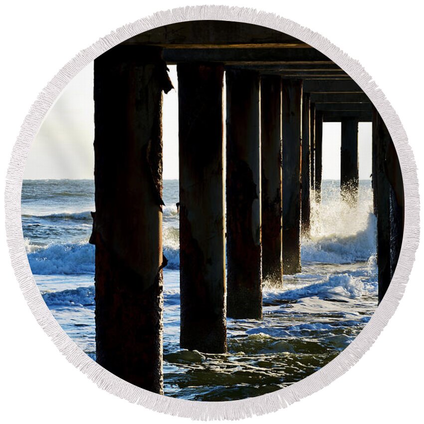 Sunrise Round Beach Towel featuring the photograph Sunwash at St. Johns Pier by Anthony Baatz