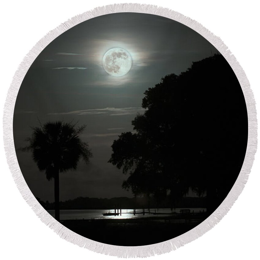 Super Moon Round Beach Towel featuring the photograph Super Moon over Wimbee Creek by Scott Hansen