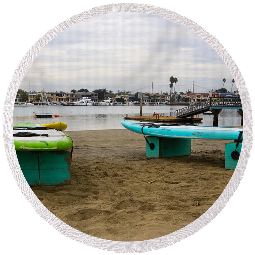 Active Round Beach Towel featuring the photograph SUPing by Heidi Smith