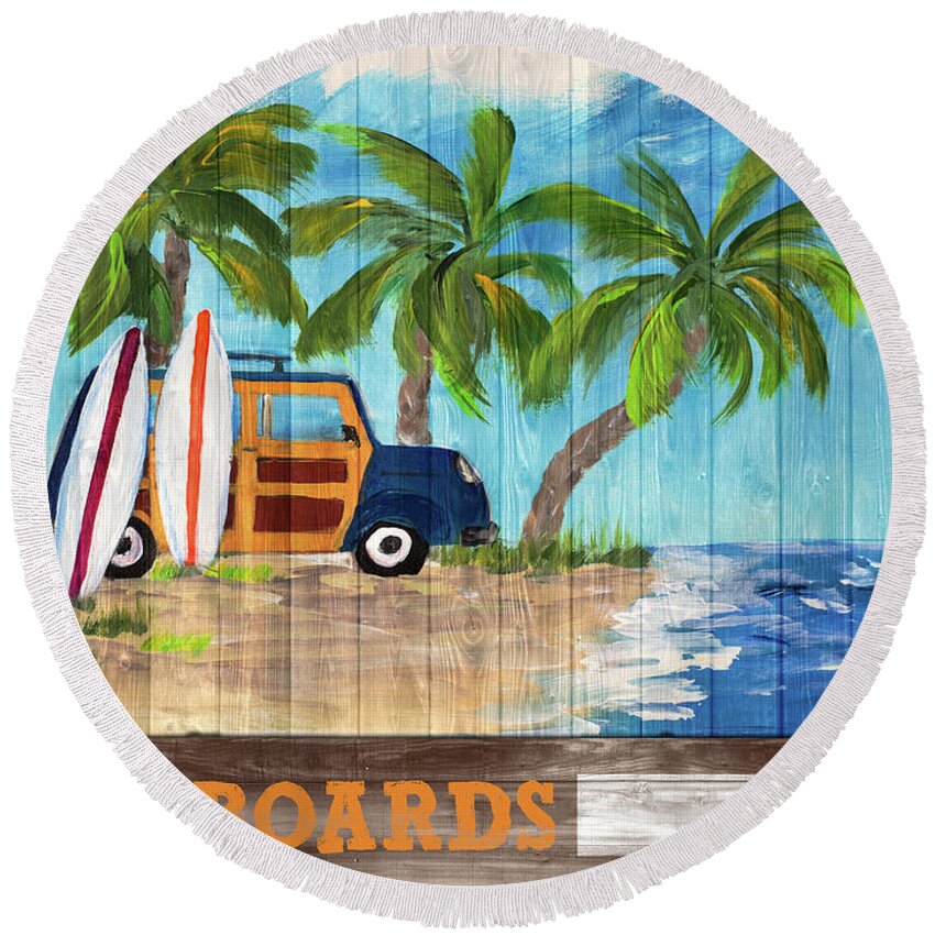Surf Round Beach Towel featuring the digital art Surf Boards by Julie Derice