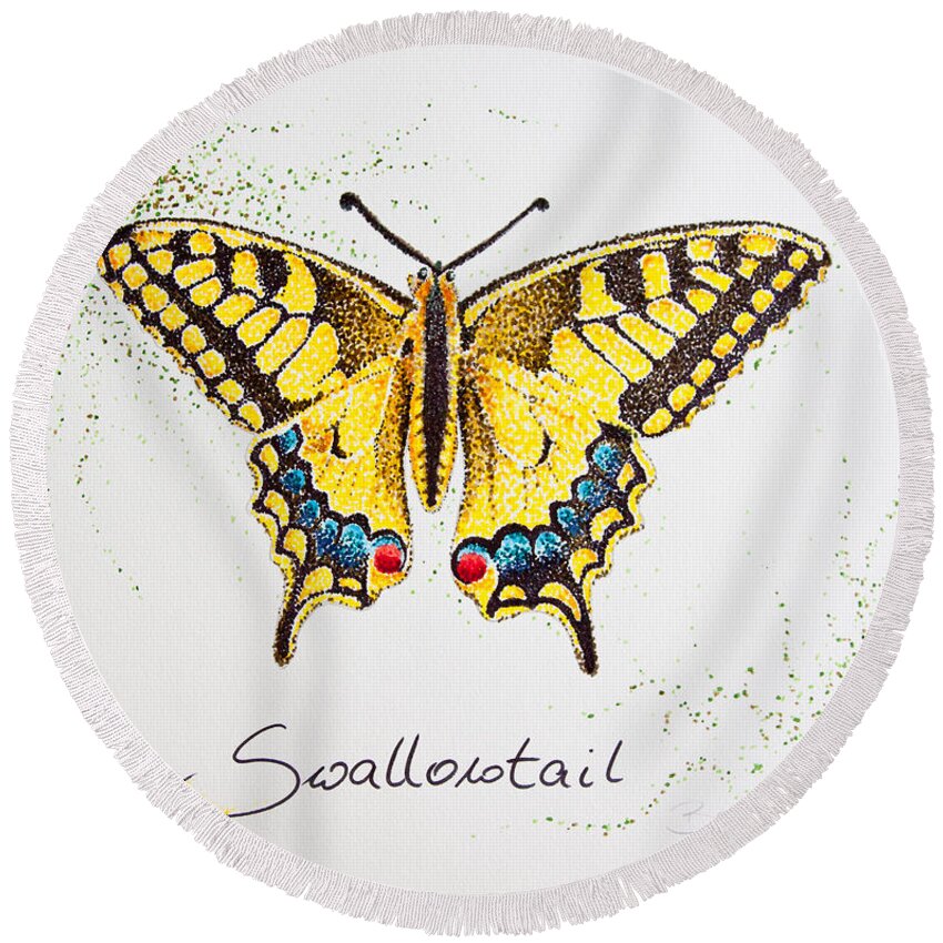 Swallowtail Round Beach Towel featuring the drawing Swallowtail - Butterfly by Katharina Bruenen