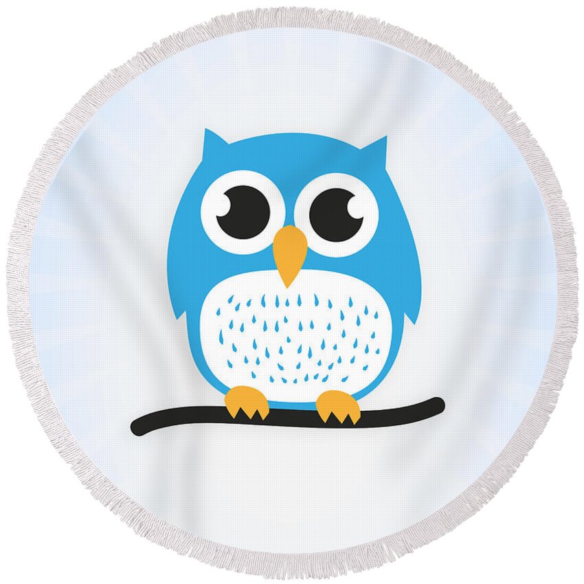 Sweet Round Beach Towel featuring the digital art Sweet and cute owl by Philipp Rietz