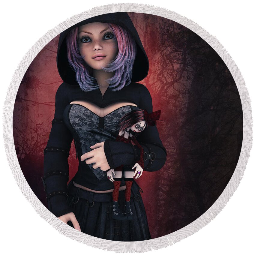 3d Round Beach Towel featuring the digital art Sweet Betty with Gothic Doll by Jutta Maria Pusl