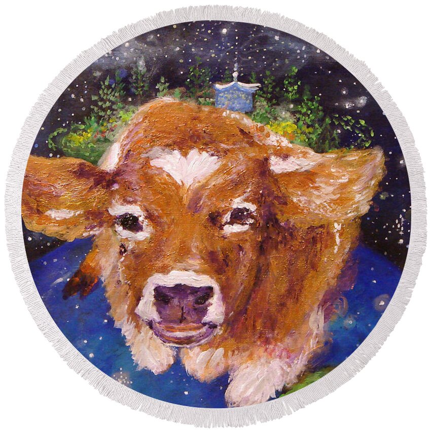 Cow Round Beach Towel featuring the painting Sweet Buttercup by Ashleigh Dyan Bayer