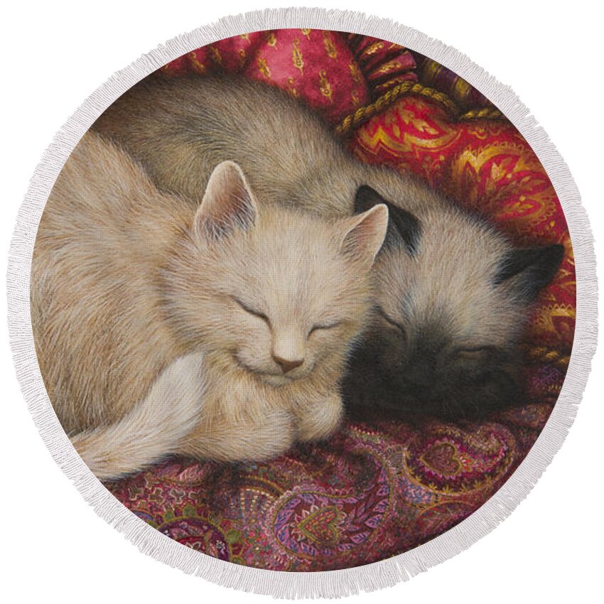 Cats Round Beach Towel featuring the painting Sweet Dreams by Lynn Bywaters