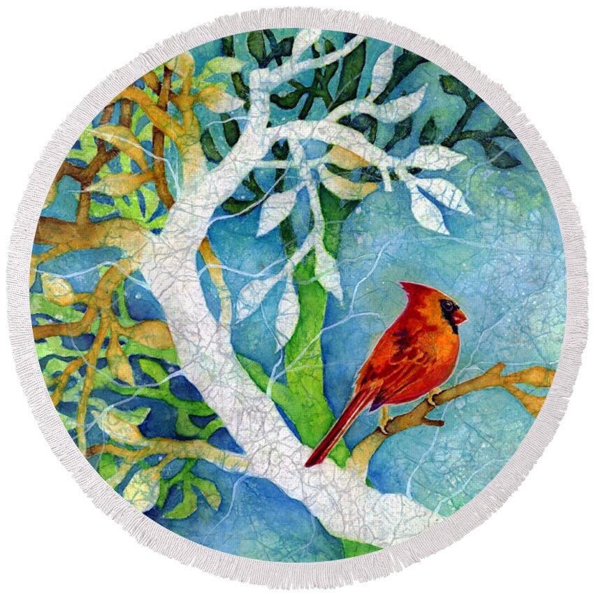 Cardianl Round Beach Towel featuring the painting Sweet Memories I by Hailey E Herrera