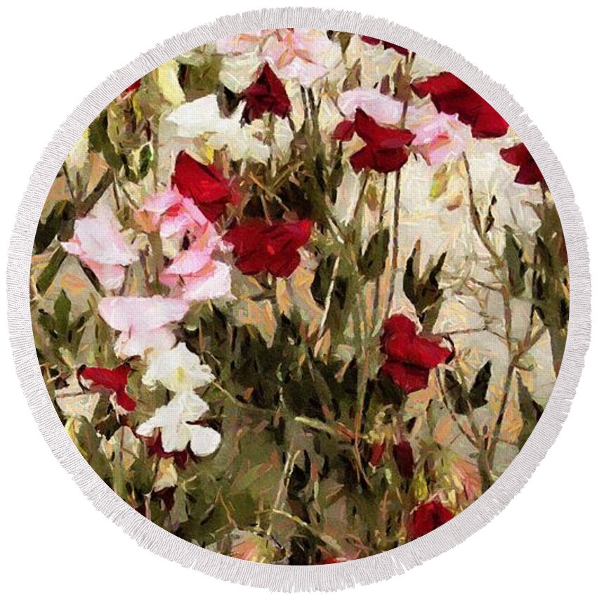 Flowers Round Beach Towel featuring the painting Sweet Pea Swath by RC DeWinter