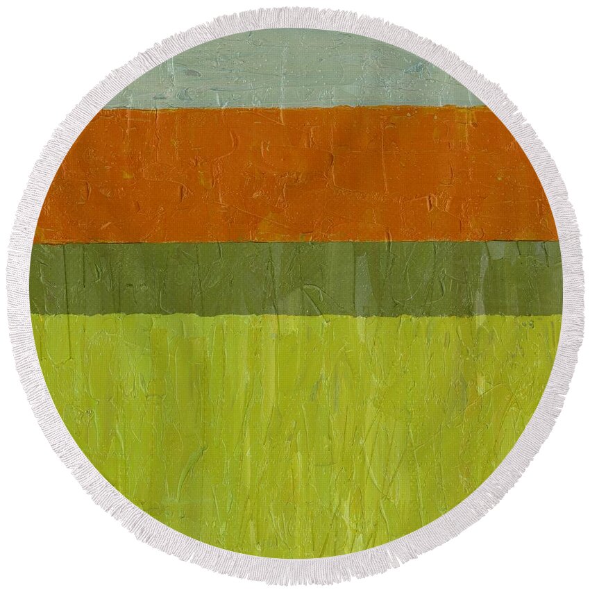 Abstract Round Beach Towel featuring the painting Sweet Potato and Pea Green by Michelle Calkins