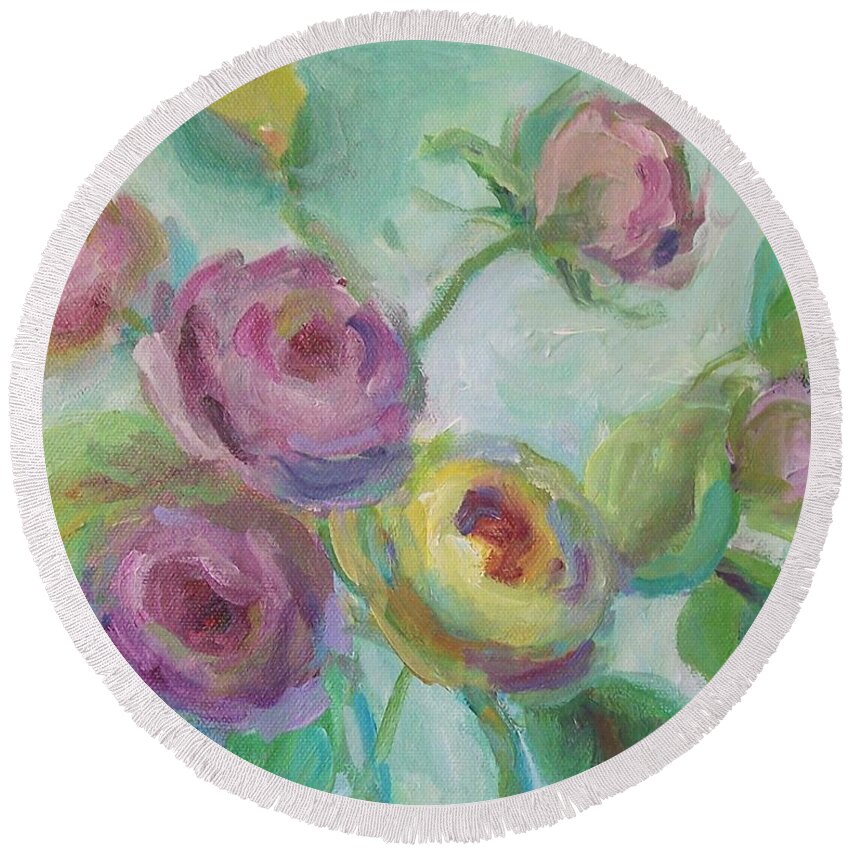 Floral Round Beach Towel featuring the painting Sweetness Floral Painting by Mary Wolf