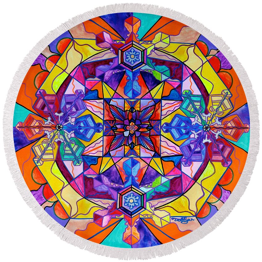 Vibration Round Beach Towel featuring the painting Synchronicity by Teal Eye Print Store