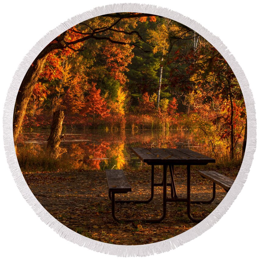 Lake Round Beach Towel featuring the photograph Table for Two by Thomas Young