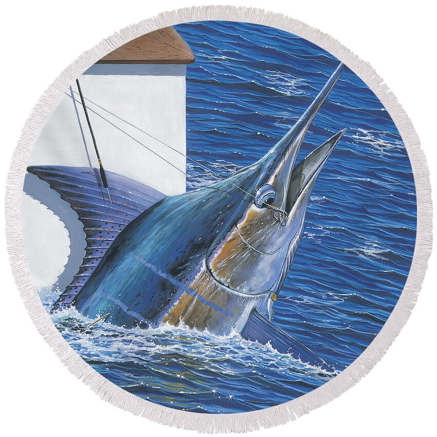 Marlin Round Beach Towel featuring the painting Tagged Off00105 by Carey Chen