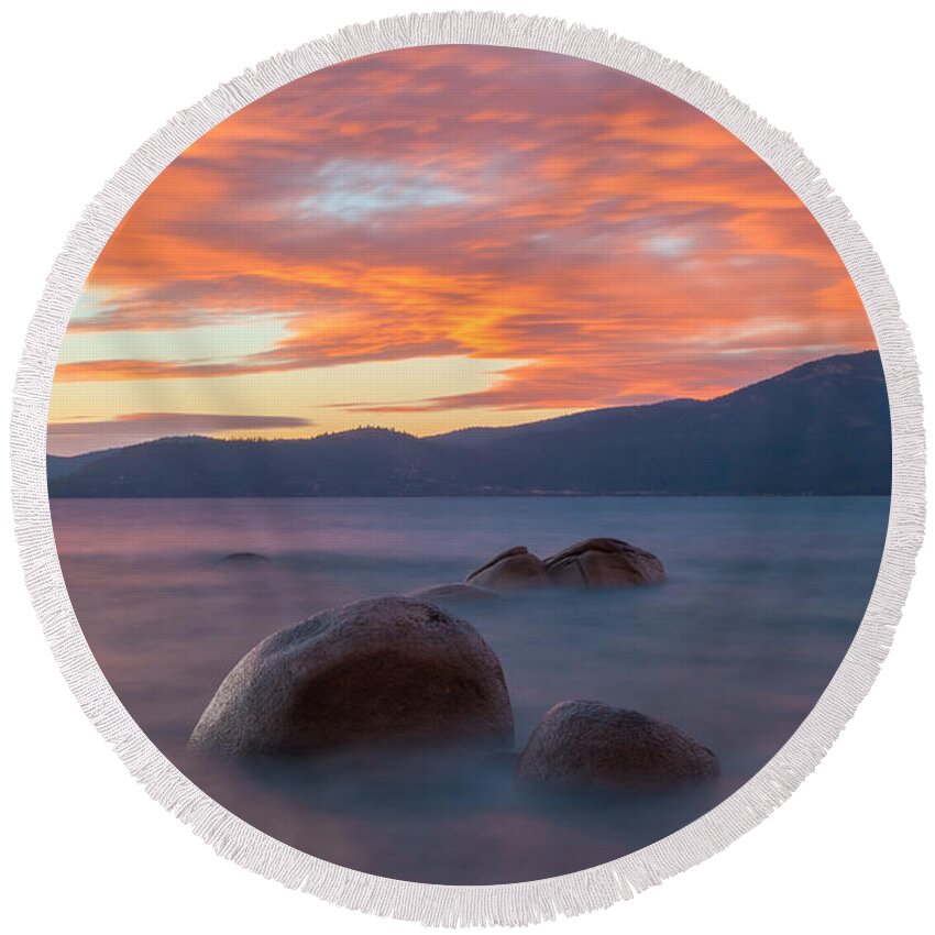 Landscape Round Beach Towel featuring the photograph Tahoe Burning by Jonathan Nguyen
