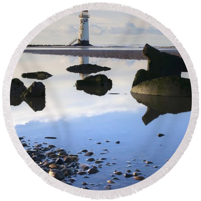 Talacer Round Beach Towel featuring the photograph Talacer abandoned lighthouse by Spikey Mouse Photography