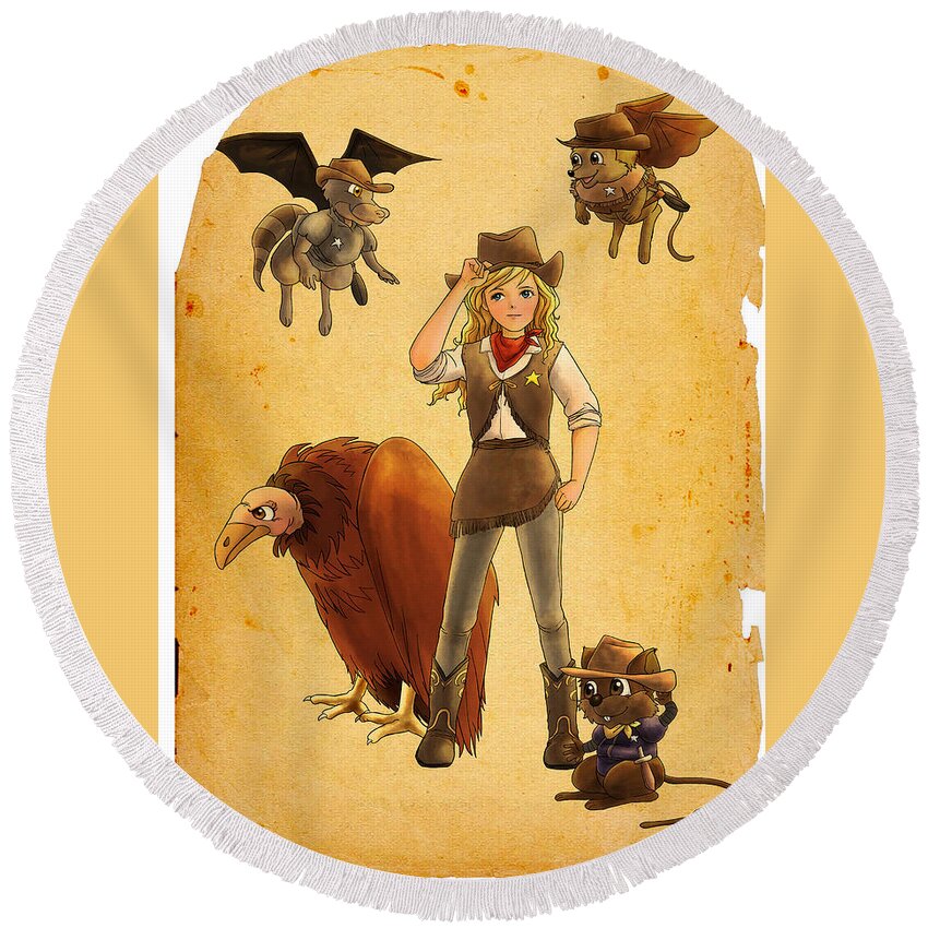  West Round Beach Towel featuring the painting Tammy and the California Gold Rush by Reynold Jay