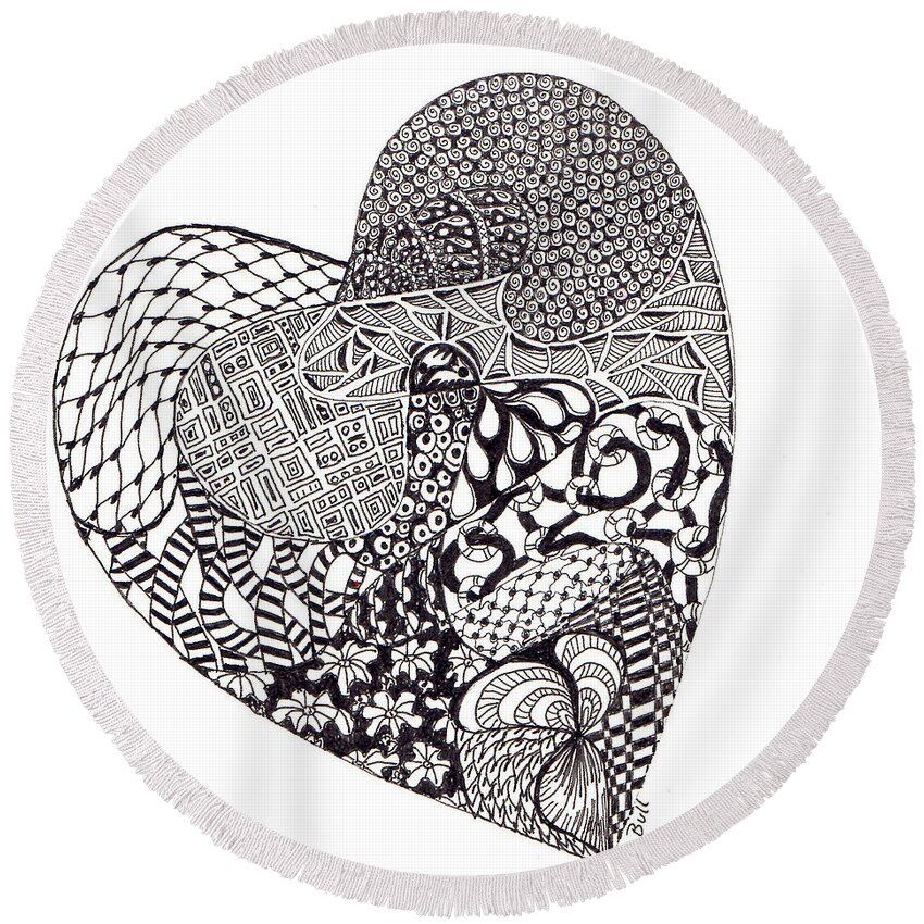 Heart Round Beach Towel featuring the drawing Tangled Heart by Claire Bull